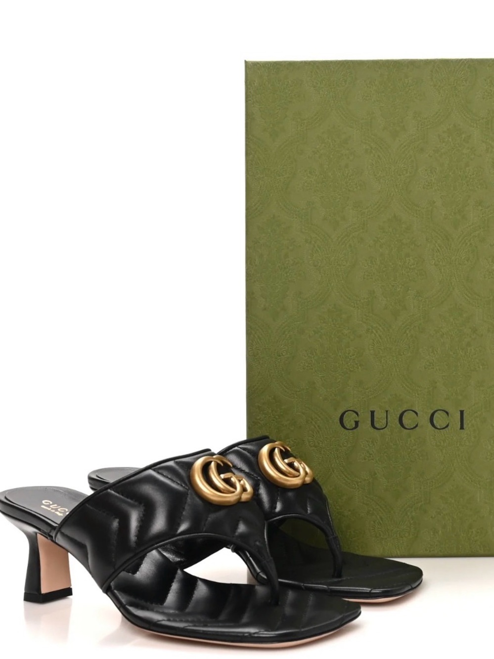 Gucci Marmont GG Nappa Charlotte Thong Leather Heel sz 37.5 NIB $850